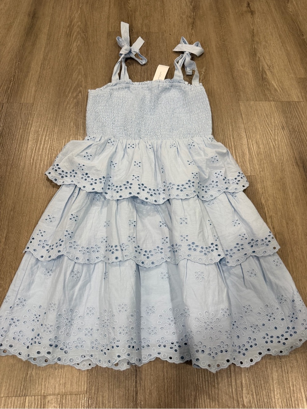American Eagle Outfitters Light Blue Eyelet Tiered Sundress with Tie Straps